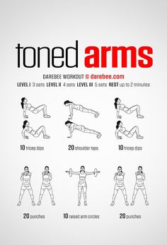 an exercise poster showing how to do the toneed arms workouts for women and men