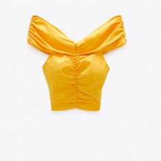 New With Tags S Ruched Top Yellow 0/1165/247/323/02 Yellow Zara Top For Party, Zara Yellow Party Top, Fitted Yellow Ruched Top, Zara Ruched Party Tops, Elegant Ruched Zara Top, Crop Tops For Kids, Bubble Sleeve Top, Gathered Top, Zara Bodysuit