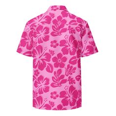 Say Aloha to your favorite new classic Hawaiian print short sleeve shirt from Extremely Stoked! These super sweet aloha shirts exudes coolness both in terms of style and material. The lightweight fabric keeps you cool while the moisture-wicking technology and UPF50+ protection ensure your comfort. Want to rock a classic Hawaiian look? Wear it loose and untucked, or size down for a tighter fit! This shirt is unisex and can be worn by men or women.Perfect for casual wear, beach days, luaus and Haw Pink Short Sleeve Shirt For Vacation, Pink Cotton Hawaiian Shirt For Vacation, Hawaiian Short Sleeve Camp Shirt For Beach, Hawaiian Beach Camp Shirt With Short Sleeves, Hawaiian Camp Shirt Short Sleeve For Beach, Hawaiian Camp Shirt For Beach With Short Sleeves, Pink Short Sleeve Camp Shirt For Summer, Pink Hawaiian Shirt For Summer, Hawaiian Short Sleeve Printed Shirt