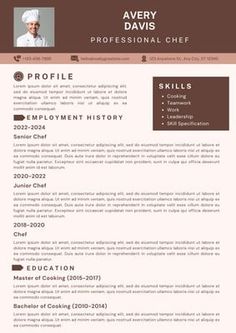 a professional chef resume with no work experience on the front and center page, it is also