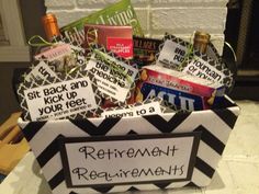 a gift box filled with personalized items for an employee's retirement day celebration