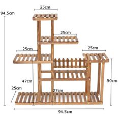 a wooden shelf with four shelves on each side and measurements for the top, bottom and bottom