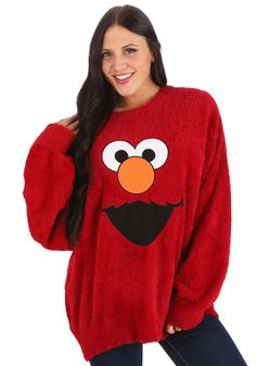 Fun Oversized Winter Sweater, Fun Long Sleeve Winter Sweater, Oversized Fun Winter Sweatshirt, Zoe Sesame Street, Sesame Street Big Bird, Elmo Plush, Cute Group Halloween Costumes, Comfy Sweater, Group Halloween Costumes