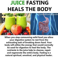 an advertisement for juice fasting heals the body with pictures of fruits and vegetables