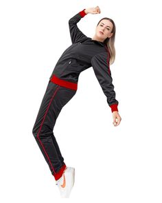 Upgrade your leisure wardrobe, with this jogging suit for women. Crafted a premium track material, this tracksuit for women offers both style and comfort. The perfect Lounge Outfit for any activity, this tracksuit jogger trackpants with a full zip up track jacket design. Elevate your workout routine with this must-have jumpsuit. About this item1.Full zip up track jacket with 2 zippered side pockets matching tracksuit. 2.Trimmed jogger pants tracksuits with 2 zippered side pockets3. 2-piece match Winter Jogging Athleisure Sets, Sporty Leisure Tracksuit, Sporty Long Sleeve Tracksuit For Jogging, Long Sleeve Sporty Tracksuit For Jogging, Fitted Sporty Tracksuit For Jogging, Fitted Tracksuit For Leisure In Sportswear Style, Stretch Sportswear Sets For Jogging, Fitted Tracksuit For Leisure Sportswear, Black Stretch Sporty Tracksuit