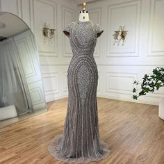 2024 Arabic Dubai Gray Nude Mermaid Floor-Length Beaded Luxury Evening Dress - Gown for Women's Wedding Party Opulent Fashion, Beaded Evening Gowns, Gowns For Women, Bridal Elegance, Mermaid Silhouette, Luxury Dress, Quinceanera Dresses, Evening Attire, Glamorous Evening Gowns