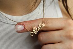 🔥 🔥 How can ı order? 🔥 🔥  Please enter the name and font number you would like for your personalized necklace. Model wears 14 İnch  Your Name and Font Number Ex: Alexandra  - Font 4 Orders without font information are placed with the one in the picture. Do not use emojis when placing an order 🌸 An affordable but quality-produced name necklace is the perfect way to present a special gift to your loved ones or yourself without exceeding your budget. While these types of necklaces are generall 14k Gold Name Necklace For Birthday, 14k Gold Name Necklace In White As A Gift, White 14k Gold Name Necklace For Gift, White 14k Gold Name Necklace As Gift, 14k Gold Custom Name Jewelry For Birthday, Mom Necklace Personalized, Necklace Model, Font Number, Name Necklace Gold