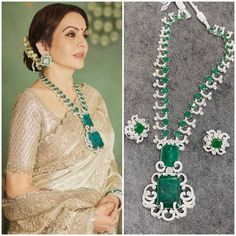 This Is Latest Most Trending Necklace Wear By WORLDS HIGHEST RICHEST PERSON NITA AMBANI DESIGN by SABHYASACHI INDIAN GREEN DIAMOND COLOUR Wedding Necklace / Bollywood Jewelery Inspired Sabhyasachi Jewellery Set fOr Women And Girls / Bollywood Jewelery / Diamond Necklace / Bridal Jewelery / Reception Look Jewels / Indian Wedding Set / Pakistani Wedding Set / Nikah Jewelery /KUNDAN Necklace / Indian Wedding / Punjabi Wedding / THIS JEWELERY HAS SLIGHT DIFFERENCE IN Necklace and earrings with doubl Latest Stone Necklace Designs, Neeta Ambani Jewellery, Traditional Diamond Emerald Necklace For Wedding, Silver Emerald Necklace With Stone Work For Wedding, Elegant Emerald Necklace For Wedding And Festive Occasions, Elegant Festive Emerald Necklace For Wedding, Traditional Emerald Necklace With 17 Jewels For Wedding, Silver Emerald Necklace With Intricate Design For Wedding, Festive Bridal Necklace With 17 Jewels For Wedding