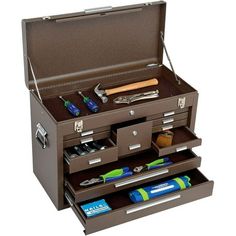 an open tool box with tools in it