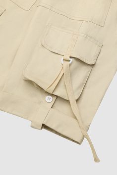 Flap Pocket Taped Low Waist Bermuda Shorts Casual Beige Cargo Shorts With Belt Loops, Khaki Summer Bottoms With Flap Pockets, Beige Short Cargo Pants With Pockets, Beige Short Cargo Pants, Casual Shorts With Flap Pockets, Low Waist, Flap Pocket, Bermuda Shorts