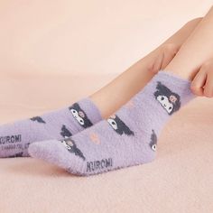 Short crew socks rendered in fuzzy knit and features Sanrio characters print, warm and cozy. One size. 100% Authentic. Fizzy Socks, Cute Socks Fluffy, Kuromi Socks, Hello Kitty Socks, Sanrio Socks, Kawaii Bear Socks, Brand Accessories, Sanrio Kuromi, Fuzzy Socks