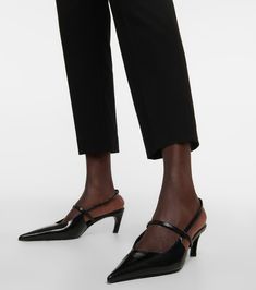 The Sharp Leather Slingback Pumps in Black - Toteme | Mytheresa What A Girl Wants, Designer Pumps, Amina Muaddi, Slingback Pump, Kitten Heel, Leather Items, Black Pumps, Luxury Shoes, Cow Leather