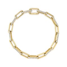 A sparkling update to the paperclip chain trend, she will love the timeless look of this Shy Creation bracelet. Crafted in 14k yellow gold, this bracelet features an alternating pattern of diamond-adorned and gleaming gold paperclip links. The diamonds are 2 1/5ctw, H in color, and SI2 in clarity. This bracelet measures 7 inches in length and 0.20 inches in width. Mens Diamond Jewelry, Gemstone Diamond Ring, Diamond Fashion Rings, Diamond Bangles Bracelet, Men Diamond Ring, Nature Bracelets, Pink Diamond, Bracelets And Charms, 14kt Gold