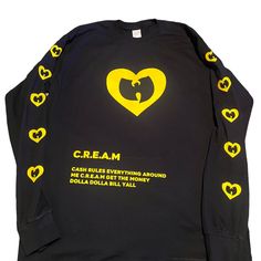 C.R.Ea.M Wu- Tang Logo Tee!! Long Sleeve Unisex Tee For Fans Of The Wu! Dope Tee Comes In Multiple Sizes And Colors Please Specify Black, White, Or Yellow. Yellow Long Sleeve Tops For Streetwear, Yellow Urban Tops With Logo Print, Yellow Long Sleeve T-shirt For Streetwear, Yellow Long Sleeve Top With Screen Print, Urban Yellow Long Sleeve Tops, Tan Cotton Tops For Streetwear, Tan Cotton Top For Streetwear, Cream Wu Tang, Black Long Sleeve Henley