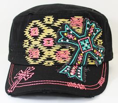 Aztec cross caps from www.cowgirlshine.com Pink Western Style Cap, Cross Embellished Cadet Hat Hot Pink, Casual Rhinestone Snapback Hat, Rhinestone Trucker Hat, Casual Rhinestone Hat, One Size, Cowgirl Hats, Bucket Hat, Trucker Hat, Shoe Boots