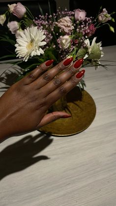 Winter Nails On Dark Skin, Red Nails Acrylic On Black Women, Maroon Nails On Brown Skin, Red Nails On Black Girls, Red Nails For Black Women, Nail Inspo Dark Skin, Red On Dark Skin, Red Nails Dark Skin, Red Nails On Brown Skin