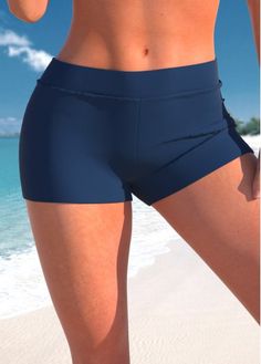 Blue Shorts For Vacation, Blue Solid Color Shorts For Vacation, Navy Bottoms With Built-in Shorts For Beach, Fitted Solid Color Bottoms For Vacation, Navy Stretch Bottoms For Summer, Blue Solid Color Beach Shorts, Navy Slim-fit Bottoms For Vacation, Navy Fitted Swimwear, Navy Fitted Short Swimwear