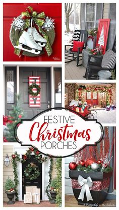 christmas porches are decorated with wreaths and decorations