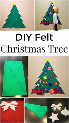 christmas tree made out of felt and paper with the words diy felt christmas tree