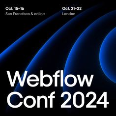 the webflow conf logo is shown in white on a black background with blue swirls