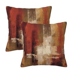 two red and brown pillows on a white background