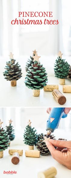 pinecone christmas trees are made from corks