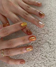 Ethereal Nail Design, Orange Pearl Nails, Euro Summer Nails, Orange Jelly Nails, Colorful Nail, Classic Outfit, Nail Jewelry, Minimalist Nails