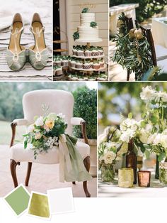 wedding decorations and flowers are arranged on the table