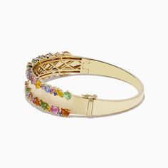 Effy Watercolor 14k Yellow Gold Multi Sapphire Bangle 14k Gold Gemstone Bangle Fine Jewelry, 14k Gold Bangle Bracelet With Gemstones, Multicolor 14k Gold Jewelry For Formal Occasions, Formal Multicolor 14k Gold Jewelry, Fine Jewelry Yellow Gold Bangle With Gemstone, 14k Gold Bangle With Gemstone, Multicolor 14k Gold Bracelets For Formal Occasions, 14k Gold Multicolor Jubilee Bracelet Jewelry, Luxury 14k Gold Multicolor Jewelry