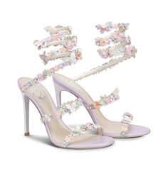 Shoes Flowers, Hak Tinggi, Satin Sandals, Cute Shoes Heels, Jeweled Sandals, Rene Caovilla, Cute Heels