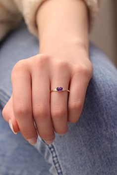 "14k & 18k Gold Genuine Amethyst with Diamond Ring / February Birthstone / Gold Purple Amethyst Ring Available in Gold, Rose Gold, White Gold ❥ ITEM DETAILS ---> Gold Color of Choice : Yellow Gold, Rose Gold, White Gold ---> Material : 14k ( 585 ) or 18k ( 750 ) Real Gold. It is not gold filled or gold plated ---> Made to order ---> Band Thickness : 1.35 mm ---> Band Width : 1.30 mm ---> Diamond Clarity: G Color SI/SI1 Clarity ---> Total Carat: 0.04ct ---> Amethyst Cu Purple Gemstone Diamond Ring In 14k Gold, Purple Diamond Ring In 14k Gold, Heirloom Purple Birthstone Promise Ring, Purple Diamond Ring In 14k Gold For Anniversary, Purple Heirloom Birthstone Ring In 14k Gold, Heirloom 14k Gold Purple Birthstone Ring, Heirloom Purple Birthstone Ring In 14k Gold, Purple Ruby Ring In 14k Gold For Gift, Purple Birthstone Ring With Center Stone In 14k Gold