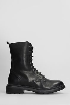 Combat boots in black leather, round toe, laces, pull tab on backside, side zip closure, rubber sole, heel 4,5, 100% leather, Made in Italy Marni Bag, Golden Goose Shoes, Valentino Bags, Green Shoes, Sneaker Wedge, Sneaker Brands, Pull Tab, Manolo Blahnik, Boot Shoes Women