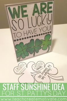 a st patrick's day card with shamrocks and the words we are so lucky to have you