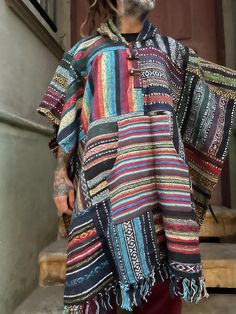 Unisex Boho Poncho, Handmade Poncho, Coat, Gift for Him, Boho Festival Hippy Baja Outdoor Poncho, Hippie Poncho, Mexican Pancho, Western - Etsy Traditional Long Sleeve Poncho, Folk Style Festival Poncho One Size, Bohemian Handloom Kaftan For Festivals, Hippie Multicolor Shawl Poncho, Hippie Long Sleeve Poncho For Festival, Multicolor Hippie Shawl Poncho, Traditional Shawl Poncho For Festivals, Hippie Long Sleeve Tunic For Festival, Bohemian Kurta With Handloom Details For Festivals