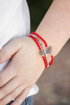 Featuring a gray resin rose and a shimmery silver heart charm, dainty red beads and faceted silver beads are threaded along stretchy bands for a vintage inspired look.

 Sold as one set of three bracelets. Paparazzi Accessories Jewelry, Resin Rose, Red Bracelet, Bracelet Diamond, Rose Bracelet, Jewels Rings, Red Beads, Red Bracelets, Jewellery Earrings