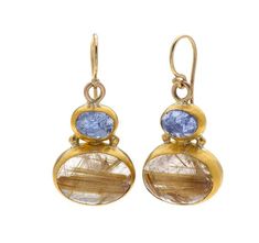 Double Gemstone Earrings of Oval Tanzanite and Oval Ruthilated Quartz, all wrapped with 24K Gold. Hang 22mm, Width 16mm For further information, contact us at sales@navazahavi.com Luxurious Earrings, Tanzanite Necklace, Art Jewelry Design, Tanzanite Earrings, Luxury Earrings, Tourmaline Pendant, Blue Tourmaline, Square Earrings Studs, Opal Earrings