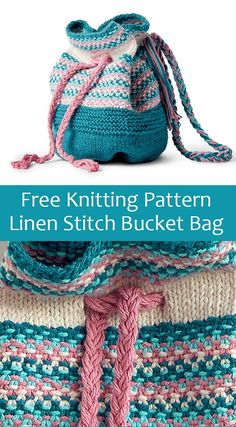 a crocheted bag is shown with the text free knitting pattern linen stitch bucket bag