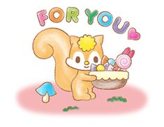 a drawing of a squirrel holding a birthday cake with the words for you on it