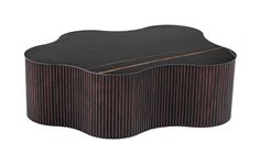 a black and brown wooden table with pleated edges