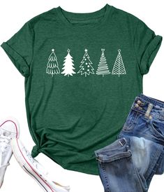 PRICES MAY VARY. 【Premium Fabric】This christmas tree is crafted from cotton blend, soft, stretchy, lightweight, the comfymaterial will catch your favorite. 【Xmas Holiday Shirt Tops】Christmas shirts for women, christmas tree print graphic tees, funny xmas tees tops, woman christmas tshirts, christmas gift shirts tops, chic short sleeves graphic tees and round neck will let you see the high quality of t-shirts! cute christmas trees letter t-shirt makes you look more approachable and vitality! 【Occ Christmas Tree Shirt, Xmas Shirts, Tree Shirt, Funny Christmas Shirts, Printed T Shirts, Graphic Tops, Holiday Shirts, Cute Shorts, Shirt For Women