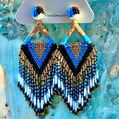 Fabulous Luxe Statement Earrings With Long Beaded Fringe In Blue, White, Black & Gold By Deepa Gurnani, Whose Work Is Often Featured By Anthropologie. Gorgeous, Elegant, Lightweight & Guaranteed To Bring Raves Every Time You Wear Them. Perfect For Casual Or Dress Wear. Designed By Deepa & Hand-Embroidered According To Her Specifications By Jewelry Artisans In India, With Delicate Glass Seed Beads, Suede Backing & Post Backs. Approx. 4 1/2” Long, 1 1/2” Wide. Nwt Traditional Blue Beaded Fringe Earrings, Blue Beaded Fringe Earrings For Festival, Blue Dangle Chandelier Earrings For Summer, Bohemian Blue Earrings With Beaded Fringe, Handmade Blue Chandelier Earrings For Festive Occasion, Bohemian Blue Beaded Fringe Earrings, Blue Bohemian Beaded Fringe Earrings, Festival Blue Chandelier Earrings With Colorful Beads, Elegant Blue Beaded Fringe Earrings