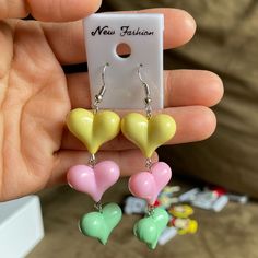 Brand New With Tag Nwt Handmade Colorful Hearts Dangle Earrings Jewelry Handmade One Of A Kind Very Cute! Never Worn. New Condition. # Princess Courtney, Colorful Hearts, Heart Dangle Earrings, Earring Holder, Colorful Heart, Jewelry Handmade, Earrings Jewelry, Eden, Dangle Earrings