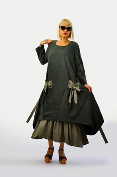 "Wool Dress, Winter Dress, Maxi Dress NEW COLLECTION 2016 Black dark green casual WOOL dress. Extravagant WOOL dress. Woman plus size dress. Extravagant loose dress. Comfortable maxi dress. Casual dress. Oversize long dress. Two Big pockets. Long sleeves. The Dress has full lining! Great choice for every day! Quality wool fabric. Fabric 100% Wool ➤ The style was originally designed and professionally constructed by me! Each item of my shop is specially packaged with a lot of concern ! Handmade i Styling Dresses In Winter, Wool Dress Winter, Winter Dress For Women, Dresses In Winter, Long Winter Dresses, Winter Maxi Dress, Wool Maxi Dress, Styling Dresses, Dress Extravagant