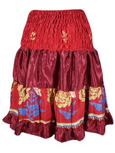 Women Summer Elastic Skirt, Red Beach Recycle Silk Skirts S/M Take on the summer with the Boho Style Summer Ruched Elastic Skirt! Made from recycled silk saree fabric in a bold Red hue, this skirt features a flattering short length and eye-catching floral design. Perfect for beach adventures or summer events, let your daring side shine with this statement piece. Sizes available in S/M. The perfect mix of boldness and sustainability, our Boho Style Summer Ruched Elastic Skirt is made from recycle Cheap Red Skirt For Festival, Cheap Red Maxi Skirt For Beach, Cheap Red Bohemian Skirt, Cheap Red Summer Skirt, Yoga Altar, Boho Style Summer, Yoga Mala Beads, Silk Skirts, Elastic Skirt