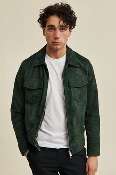 Green Suede Trucker Jacket for Men #truckerjacket #leatherjacket #greenjacket Urban Style Leather Jacket With Pockets, Biker Style Leather Jacket With Pockets, Casual Biker Jacket With Lapel Collar For Fall, Casual Leather Jacket For Fall Outdoor, Casual Collared Biker Jacket With Pockets, Casual Collared Biker Jacket For Fall, Casual Green Winter Biker Jacket, Casual Green Biker Jacket For Winter, Green Long Sleeve Leather Jacket Casual Style