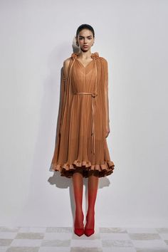 Carnation Drop Waist V-Neck Chiffon Midi Dress | MEAN BLVD Cotton V-neck Dress With Pleated Waist, Spring V-neck Midi Dress With Pleated Hem, Luxury V-neck Ruffled Chiffon Dress, Luxury V-neck Midi Dress With Gathered Sleeves, Red V-neck Chiffon Midi Dress, Green Sage, Mean Blvd, Chiffon Midi Dress, Purple Light