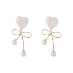 Draw flattering attention to your profile when you slip on these drop earrings featuring a classic heart motif and pearls for a statement-making look. 1.1'' W x 2.32'' L 18k gold-plated copper / pearl / acrylic Elegant Heart-shaped Clip-on Earrings For Valentine's Day, White Heart Beads Drop Earrings, Heart-shaped Pearl Earrings For Formal Occasions, White Drop Earrings With Heart Beads, Elegant Heart-shaped Clip-on Earrings For Party, Elegant Heart Shaped Clip-on Earrings For Party, Elegant Heart-shaped Pearl Earrings For Party, Valentine's Day Pearl Drop Earrings For Party, Valentine's Day Pearl Earrings For Party