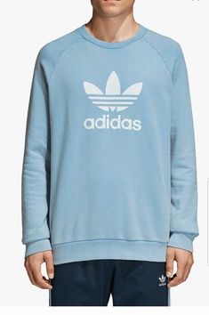 NWT Adidas Originals Trefoil Warm-Up Sweatshirt Men's Ash Blue CV8643 SZ XS Adidas Casual Sports Sweatshirt, Adidas Casual Sweatshirt For Sports, Blue Logo Print Sweatshirt Athleisure Style, Blue Logo Print Sweatshirt In Athleisure Style, Blue Logo Print Sweatshirt For Spring, Blue Athleisure Sweatshirt With Logo Print, Adidas Logo Casual Sweatshirt For Spring, Blue Logo Print Sweatshirt For Sports Season, Adidas Spring Sweatshirt For Sports