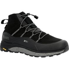 Tackle the trails in the Summit Elite R.A.K. 5 lace-up hiker boot. These black hiking boots will keep your feet dry and comfortable during hikes thanks to their flexible, durable, and waterproof construction.These hiking boots are constructed with premium waterproof technology. On the inside of the boot, eVent fabrics stop water from entering while still allowing moisture from sweat to escape. This is covered by durable waterproof full-grain leather that can handle wet conditions. A LITEBASE Vibram outsole will also help your feet get traction in wet and muddy environments.The Summit Elite hiking boot also features light and flexible cement construction as well as a lightweight, shock-absorbing EVA midsole and a fiberglass shank. Along with the Rocky Rebound footbed, these features will gi Black Hiking Boots, Snake Boots, Rocky Boots, Waterproof Hiking Boots, Outdoor Boots, Hiking Boot, Tall Boots, Hoka Running Shoes, Western Boots