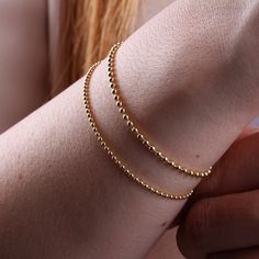 14K Gold Beaded Chain Bracelet, Italian Ball Bead Bracelet, 1.5MM 2MM Layering Link Wristband, Delicate Dainty Gold Beads, Gift For Her Him Beaded Chain Bracelet, Gold Initial Pendant, Personalized Pendant, Gold Initial, Layered Jewelry, Rope Necklace, Initial Pendant, Chain Link Bracelet, Bead Bracelet